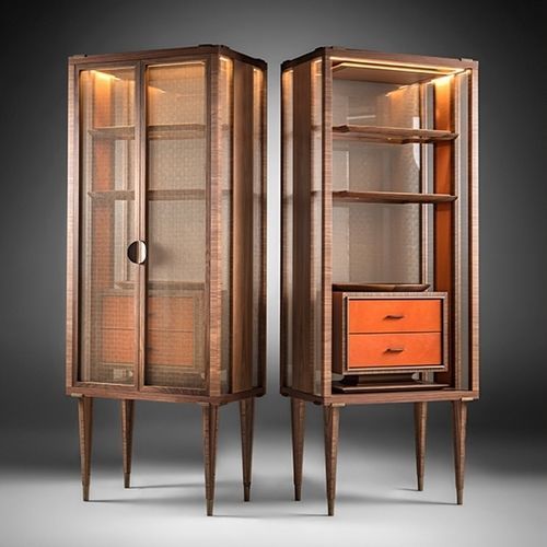 Vitrine contemporaine - Sofia - ANNIBALE COLOMBO - en noyer / éclairée / avec porte
