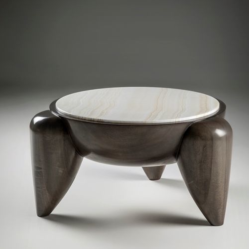 Table basse contemporaine - Cartagena - ANNIBALE COLOMBO - en eucalyptus / en marbre / avec piètement en eucalyptus