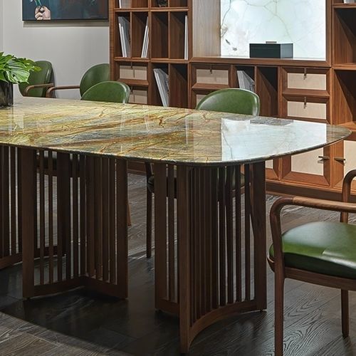 Table à manger contemporaine - ROMEO - ANNIBALE COLOMBO - en marbre / avec piètement en noyer / rectangulaire