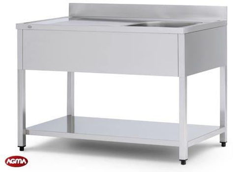 Meuble évier en acier inox - AGMA ARREDO INOX PROFESSIONALE SRL A SOCIO UNICO - sur pieds / professionnel