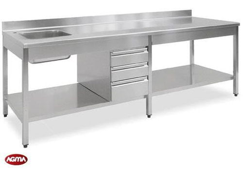 Meuble évier en acier inox - AGMA ARREDO INOX PROFESSIONALE SRL A SOCIO UNICO - sur pieds / professionnel / pour établissement médicalisé