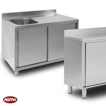 Meuble évier en acier inox - AGMA ARREDO INOX PROFESSIONALE SRL A SOCIO UNICO - sur pieds / pour cuisine professionnelle / professionnel