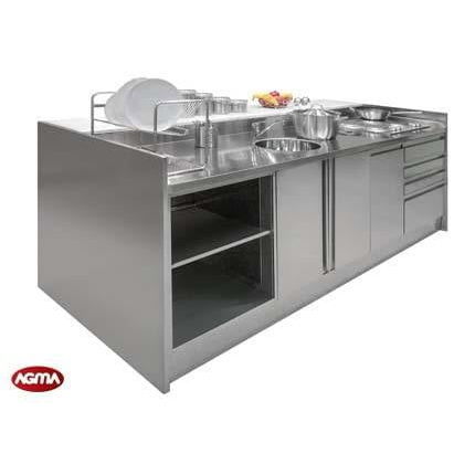 Îlot de cuisine en acier inoxydable - AGMA ARREDO INOX PROFESSIONALE SRL A SOCIO UNICO - professionnel / argenté