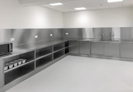 Cuisine contemporaine - S1 - AGMA ARREDO INOX PROFESSIONALE SRL A SOCIO UNICO - en acier inoxydable / en L / de grande taille