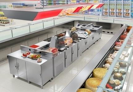 Cuisine contemporaine - H1 - AGMA ARREDO INOX PROFESSIONALE SRL A SOCIO UNICO - en acier inoxydable / avec îlot / de grande taille