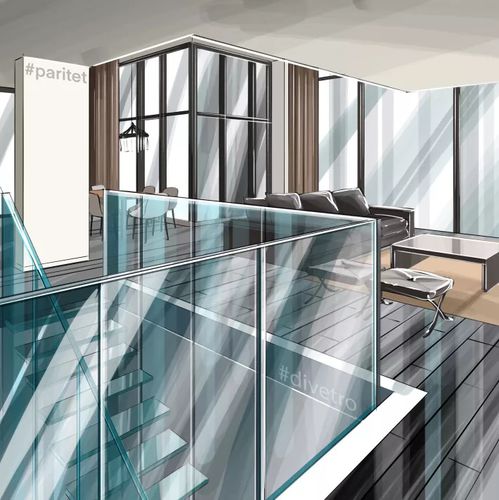 Balustrade en verre - PARITET LLC - à panneaux en verre / d'intérieur / pour escalier