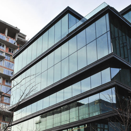 Système de façade en verre - Aestech - PARITET LLC - pour brise-soleil / brise-vue / acoustique
