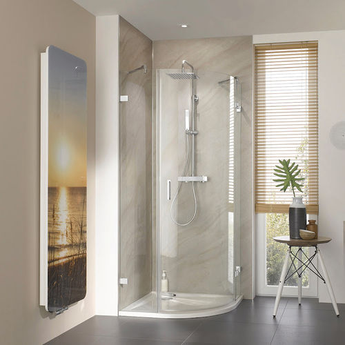 Cabine de douche en verre bombé - ATELIER PUR: QUADRANT 3 - HSK - battante / d'angle / résidentielle