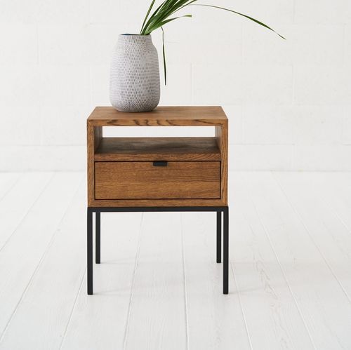 Table de chevet contemporaine - HARMONY - IDDO - en chêne / en bois huilé / avec piètement en acier