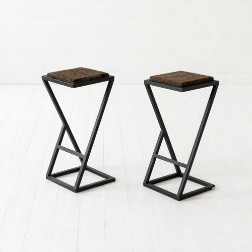Tabouret de bar contemporain - X  - IDDO - en liège / avec piètement en acier / cantilever