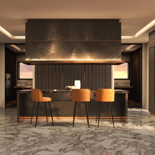 Cuisine contemporaine - Solferino Luxe - ARCARI ARREDAMENTI - en noyer / en marbre / avec îlot
