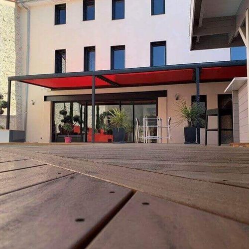 Pergola adossée - USINE-ONLINE - en aluminium extrudé / couverture en toile / couverture coulissante
