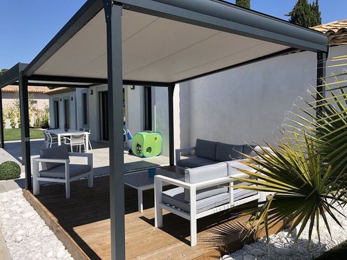 Pergola autoportée - USINE-ONLINE - en aluminium extrudé / couverture en toile / couverture coulissante