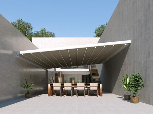 Pergola murale - S-LUXE  - USINE-ONLINE - en aluminium extrudé / couverture en toile / sur mesure