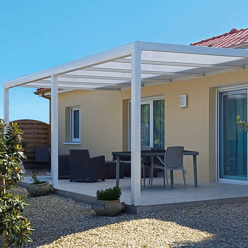 Pergola adossée - CL - USINE-ONLINE - en aluminium extrudé / couverture en polycarbonate / avec un toit plat