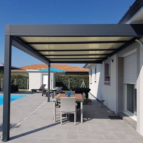 Pergola adossée - H3 - USINE-ONLINE - en aluminium extrudé / avec un toit plat / toit en panneau sandwich