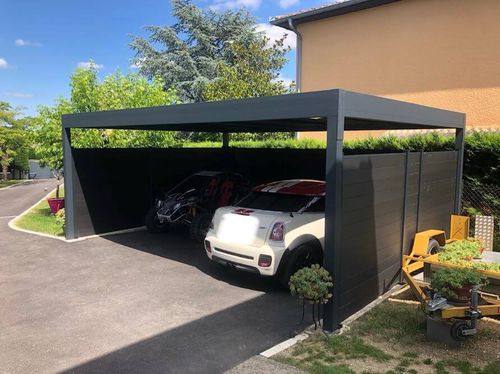 Abri de voiture sur mesure - H3 - USINE-ONLINE - avec éclairage intégré / toit en panneau sandwich / avec panneau solaire