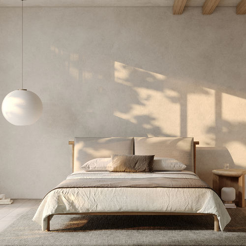 Lit double - LEAN - Fine Furniture - contemporain / tapissé / avec tête de lit