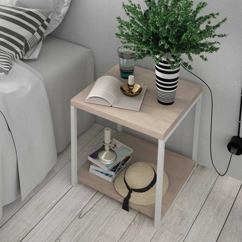 Table de chevet contemporaine - SEVEN  - OLUT - en chêne / avec piètement en métal / carrée