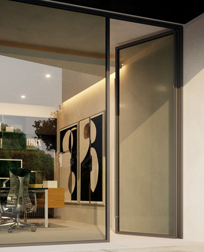 Porte battante - MOTION 9700 - MOTION FACADES - d'entrée / en aluminium / minimaliste