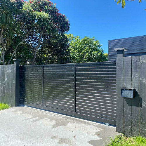 Portail coulissant - FDR203001 - Fence Depot - en aluminium / à panneau / noir