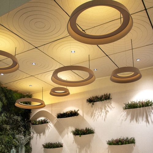 Panneau d'absorption acoustique suspendu - CIRCULAR - ECOcero - en PET / autres formes / bleu