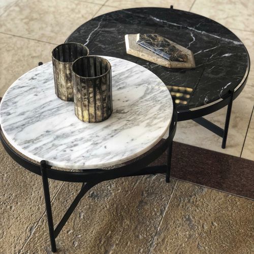 Table gigogne contemporaine - CARRARA  - PASIFIK GRANIT - en marbre / avec piètement en métal / ronde