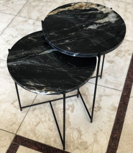 Table gigogne contemporaine - BELVEDERE  - PASIFIK GRANIT - en quartzite / avec piètement en métal / ronde
