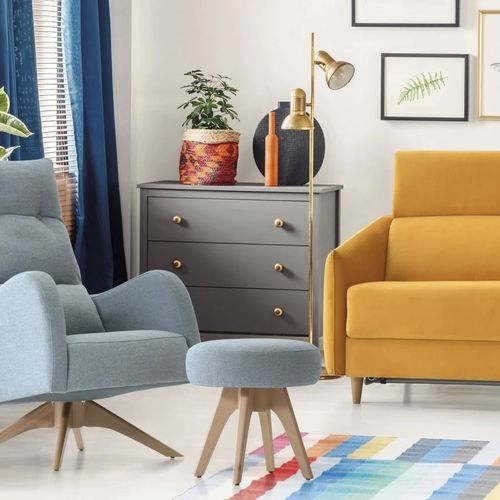 Pouf contemporain - COUPLÉ - FRANCEBANON - en tissu / en pin / rond