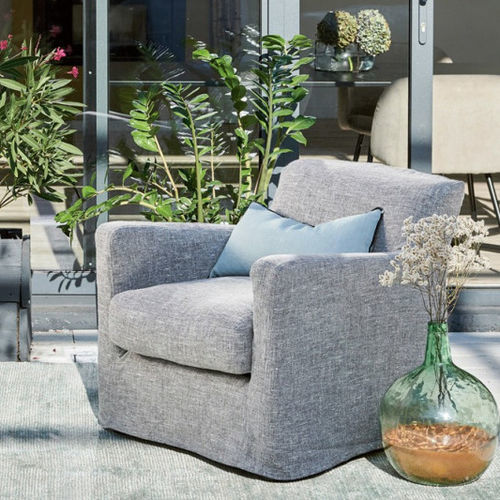 Fauteuil contemporain - BANDOL - HOME SPIRIT - en lin / en hêtre / tapissé