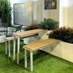 Ensemble table et bancs contemporain - EXTE’ - DOMINO Srl - en bois / en métal / de jardin