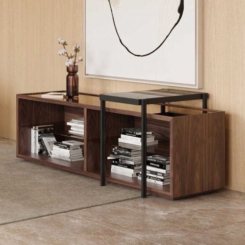 Console contemporaine - Club - Stylish Club - en verre / avec piètement en plaqué bois / rectangulaire