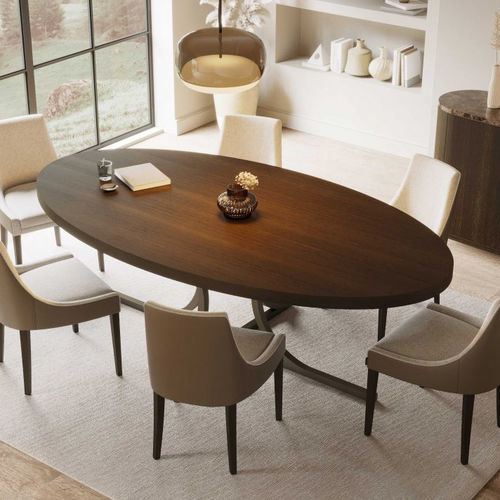 Table à manger contemporaine - Bridge - Stylish Club - plaquée bois / avec piètement en fer / ovale
