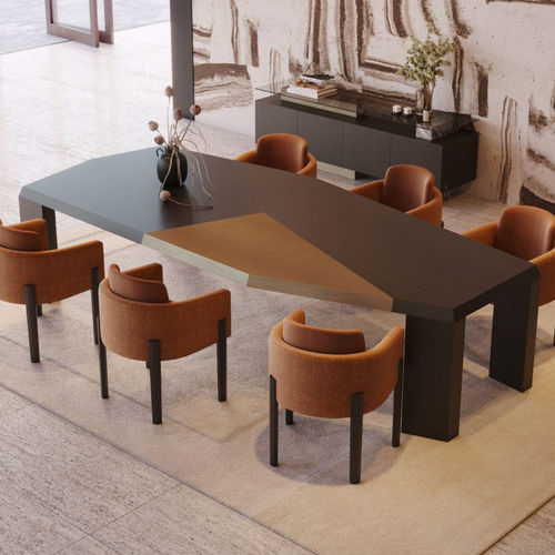 Table à manger contemporaine - Escarpa - Stylish Club - en placage de bois / avec piètement en laiton / sur mesure