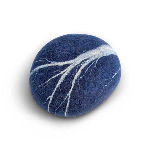 Pouf contemporain - BLUE FLASH - Katsu Stones - en laine / rond / fait main