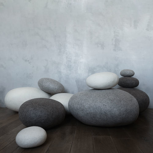 Pouf contemporain - SOLID ROCKS - Katsu Stones - en laine / rond / fait main