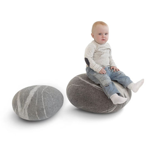 Pouf contemporain - SET055W - Katsu Stones - en laine / rond / fait main
