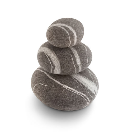 Pouf contemporain - SET054W - Katsu Stones - en laine / rond / fait main