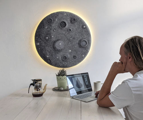 Panneau acoustique mural - LUNA - Katsu Stones - en laine / rond / gris