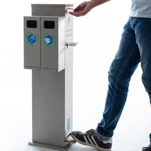 Distributeur de gel désinfectant sur pied - Proruper - Unipessoal, Lda - à pédale / avec poubelle intégrée / en métal