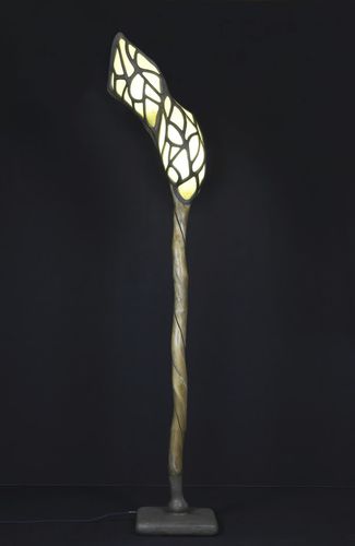 Lampe sur pied - CHRYSALIDE - JOËL BARTZ - bois / en verre / en pierre