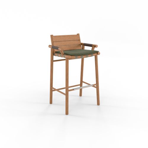 Tabouret de bar design original - UZ - Yaaz - en Sunbrella® / avec piètement en teck / 4 pieds