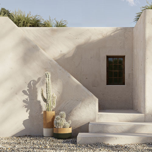 Jardinière de terre cuite - KUVA R50 - Yaaz - ronde / design / beige