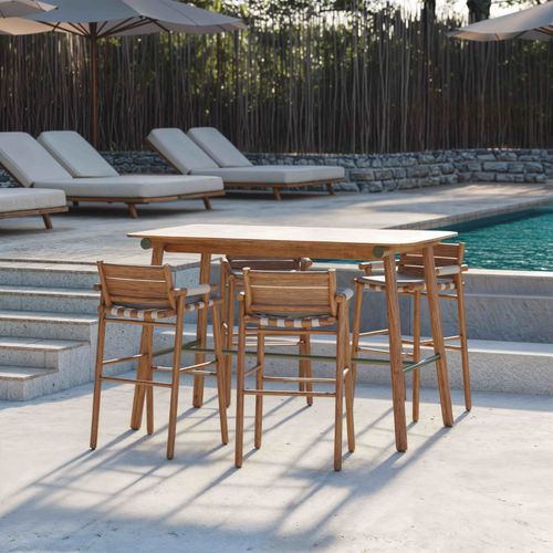 Tabouret design - UZ - Yaaz - en tissu / avec piètement en teck / avec accoudoirs