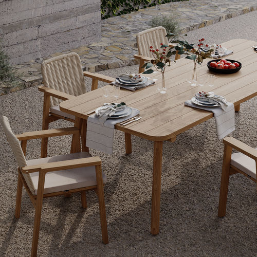 Table design - UZ - Yaaz - en teck / avec piètement en teck / rectangulaire