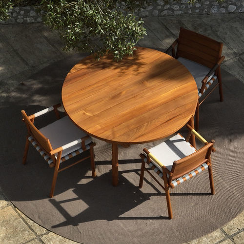 Table design - UZ - Yaaz - en teck / avec piètement en teck / ronde