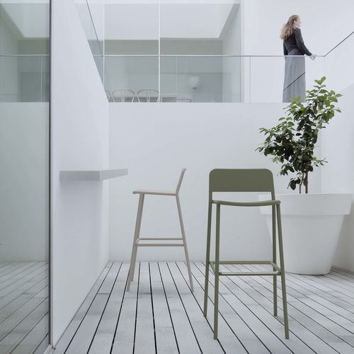 Tabouret de bar contemporain - EDI - Yaaz - en teck / en aluminium / avec piètement en aluminium