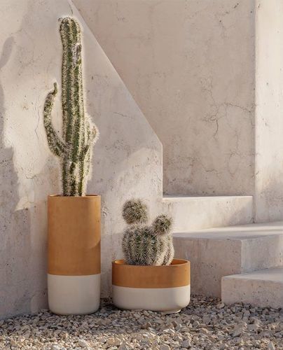Jardinière de terre cuite - KUVA R60 - Yaaz - ronde / design / beige