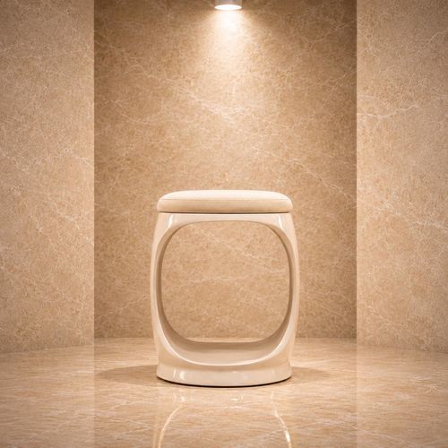 Tabouret contemporain - SIGNET RING BEIGE - Softicated - en velours / avec piètement en polyuréthane / tapissé