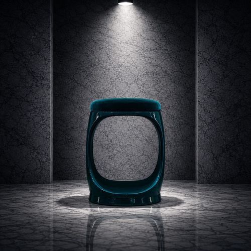 Tabouret contemporain - Signet Ring B10015 Teal Green - Softicated - en velours / avec piètement en polyuréthane / tapissé